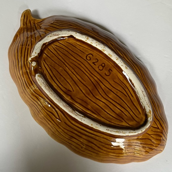 VTG 70s Orange Drip Glaze Candy Dish Leaf  Ceramic Boho 1970s Oval - Picture 4 of 5